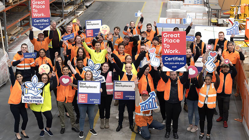 Workers with posters